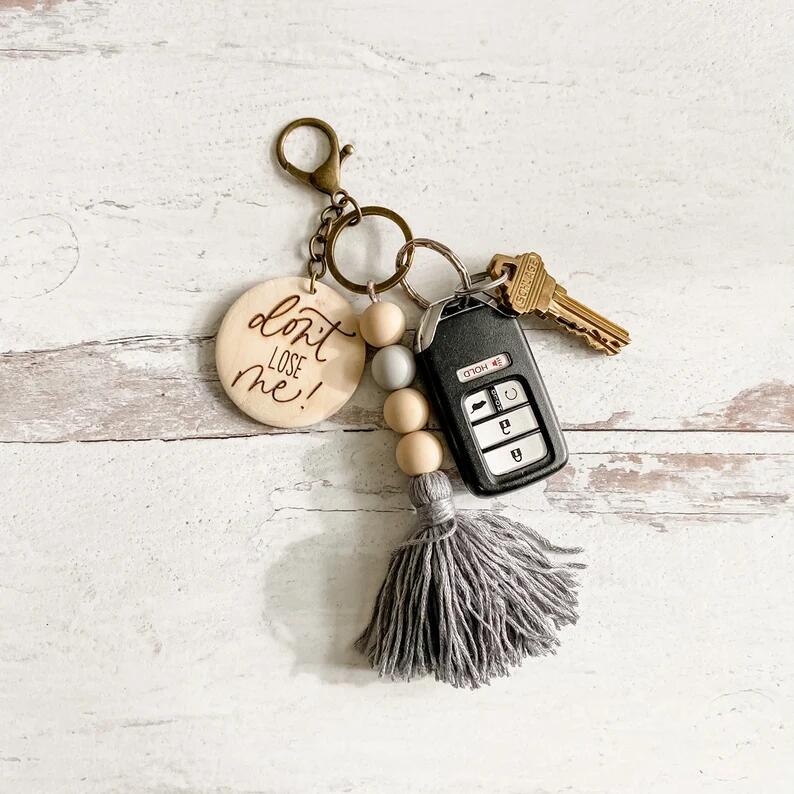 Wholesale 20PCS Cotton Thread Tassel Multi-color Silicone Beads Wood Chip Hanging Key Chain